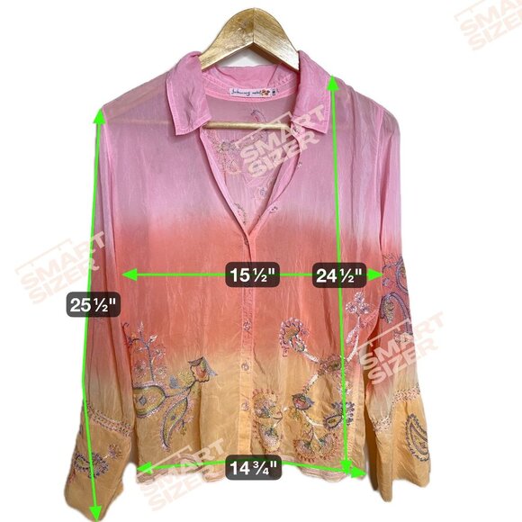 JOHNNY WAS Ombre Embroidered Blouse S/M Boho Luxe Artisanal Floral Festival Top - Picture 7 of 9